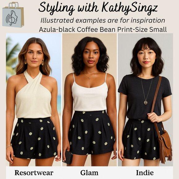 Azulu Brisa Shorts Size Small Black Coffee Bean Print NWT Luxury Resortwear - Picture 3 of 11